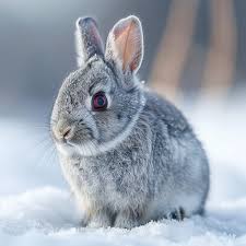 Cute grey rabbit sitting on couch