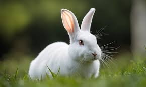 white rabbit is sitting in grass