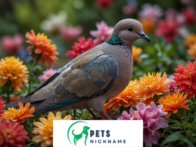 A stunning dove standing gracefully surrounded by , colorful flowers, symbolizing peace and beauty