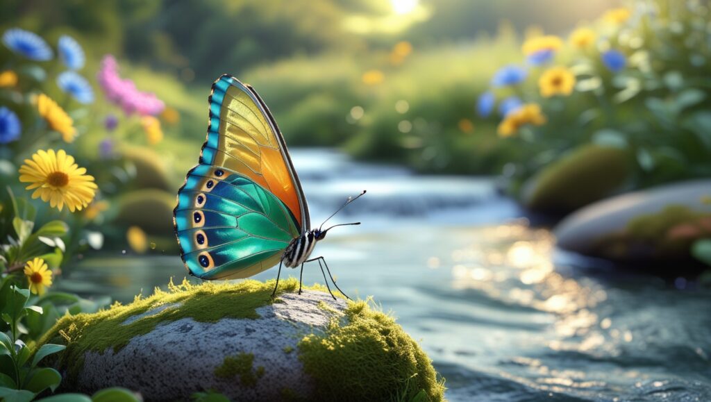 A majestic butterfly resting near water