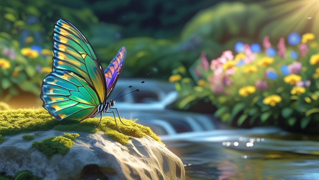 Colorful butterfly sitting on rock