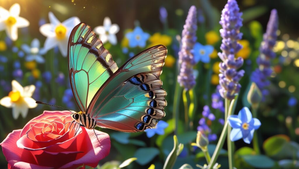 a vibrant-colored butterfly sitting on flowers