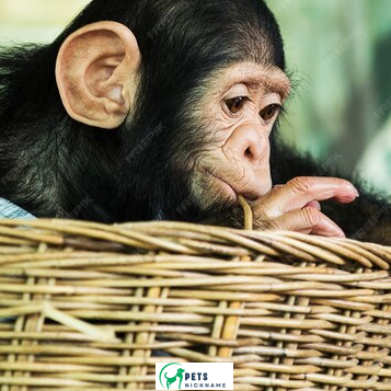 A naughty monkey sitting in basket, to eat fruits